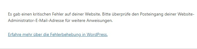 Es gab einen kritischen Fehler auf deiner Website wordpress